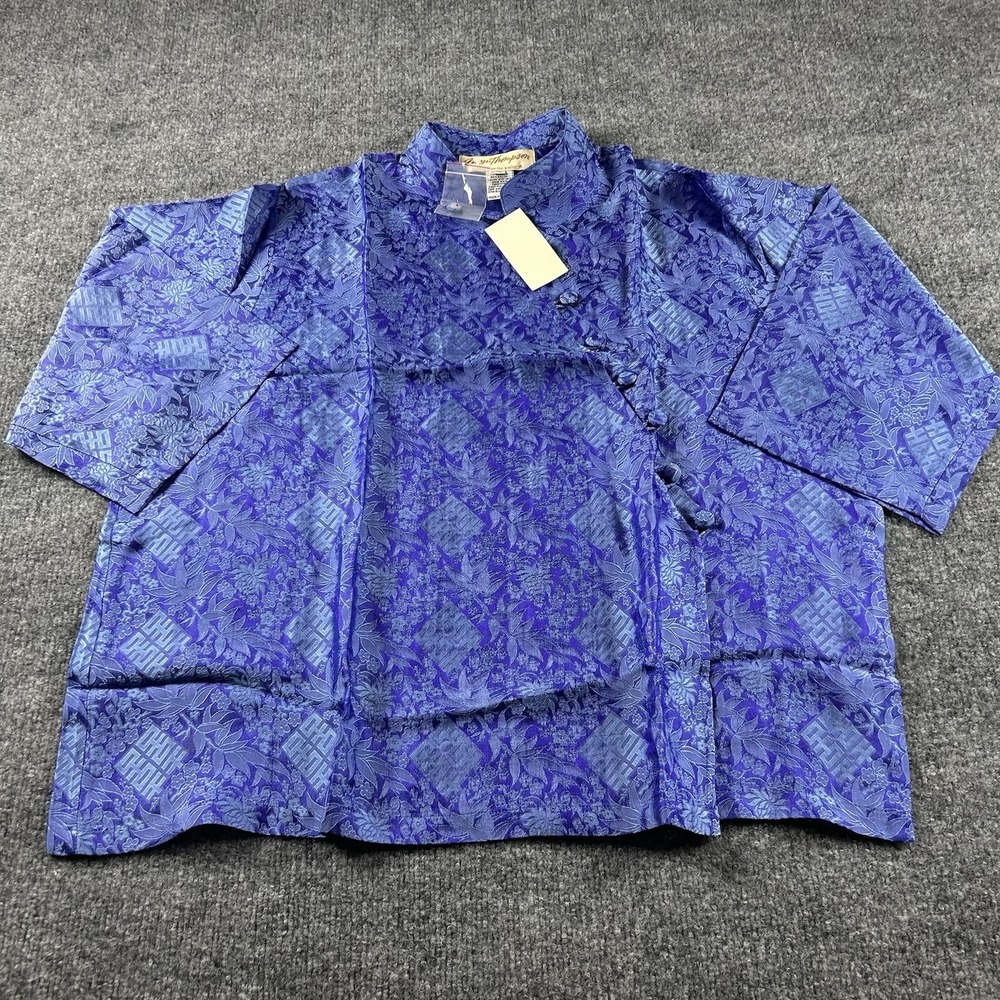 Norm Thompson Womens XL Blue Asian Jacquard Jacket Hand Loomed Silk Rayon NWT